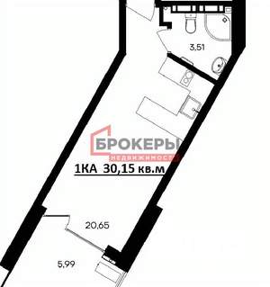 1-к квартира, строящийся дом, 30м2, 2/4 этаж