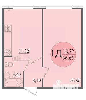 1-к квартира, вторичка, 37м2, 3/12 этаж