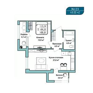 1-к квартира, вторичка, 48м2, 9/9 этаж