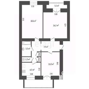 3-к квартира, вторичка, 65м2, 3/3 этаж