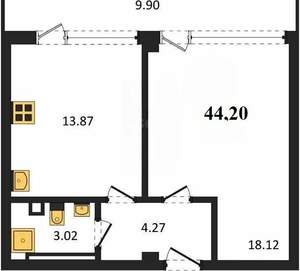 1-к квартира, вторичка, 44м2, 3/10 этаж
