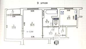 2-к квартира, вторичка, 54м2, 9/9 этаж