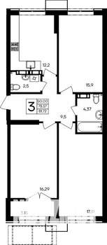 3-к квартира, строящийся дом, 82м2, 3/9 этаж