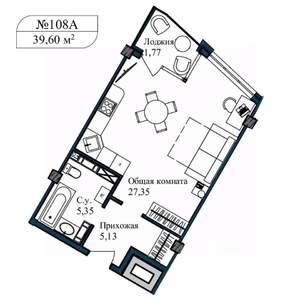 1-к квартира, вторичка, 41м2, 5/5 этаж
