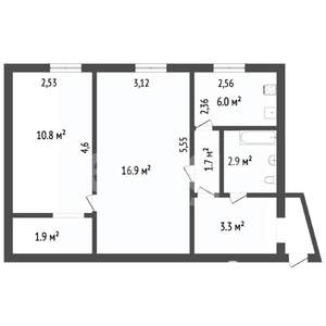 2-к квартира, вторичка, 43м2, 1/5 этаж
