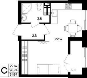 Студия квартира, строящийся дом, 32м2, 5/9 этаж