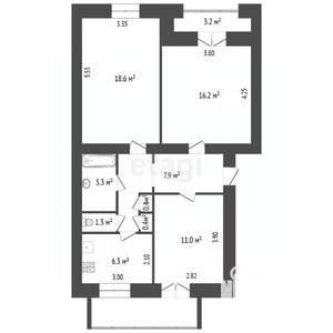 3-к квартира, вторичка, 69м2, 3/3 этаж