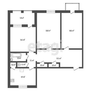 3-к квартира, вторичка, 90м2, 3/3 этаж