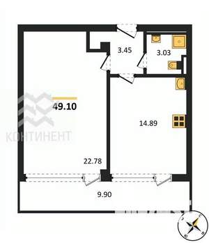 1-к квартира, вторичка, 49м2, 4/10 этаж