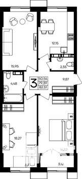 3-к квартира, строящийся дом, 83м2, 2/9 этаж