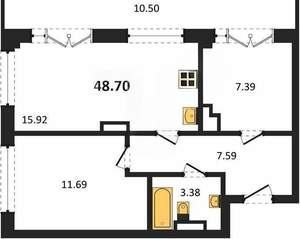 2-к квартира, вторичка, 49м2, 5/5 этаж