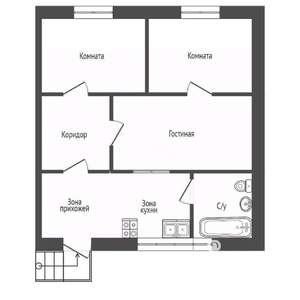 3-к квартира, вторичка, 48м2, 1/2 этаж