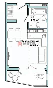 Студия квартира, вторичка, 46м2, 4/5 этаж