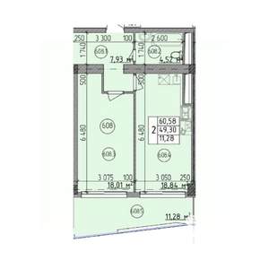 2-к квартира, строящийся дом, 61м2, 6/9 этаж