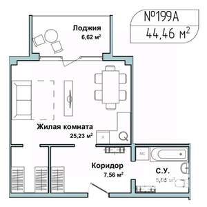 1-к квартира, вторичка, 44м2, 5/5 этаж
