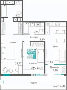 2-к квартира, строящийся дом, 80м2, 1/12 этаж