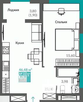 1-к квартира, строящийся дом, 45м2, 4/12 этаж