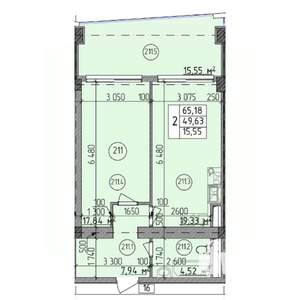 2-к квартира, строящийся дом, 65м2, 2/9 этаж