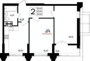 2-к квартира, вторичка, 57м2, 7/9 этаж