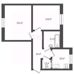 2-к квартира, вторичка, 61м2, 2/2 этаж