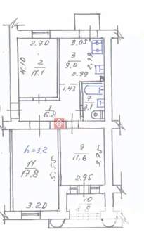 3-к квартира, вторичка, 63м2, 2/3 этаж