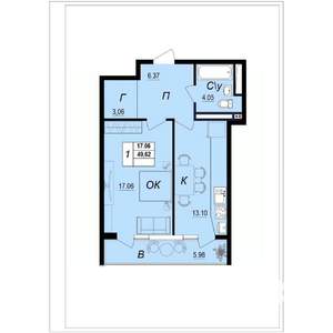 1-к квартира, вторичка, 50м2, 10/10 этаж