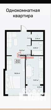 1-к квартира, вторичка, 55м2, 6/10 этаж