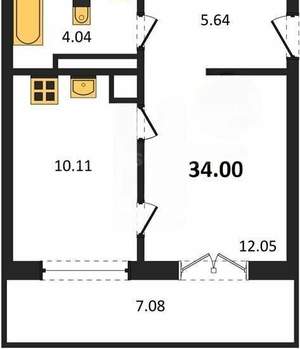 1-к квартира, вторичка, 34м2, 5/5 этаж