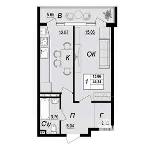 1-к квартира, вторичка, 45м2, 7/10 этаж