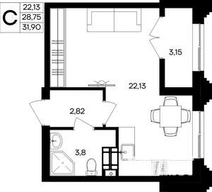 Студия квартира, строящийся дом, 32м2, 5/9 этаж