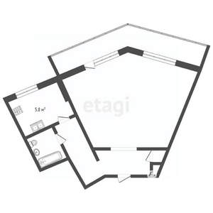 1-к квартира, вторичка, 41м2, 5/5 этаж