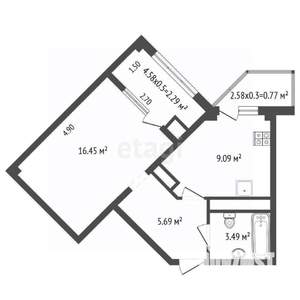 1-к квартира, вторичка, 35м2, 8/9 этаж