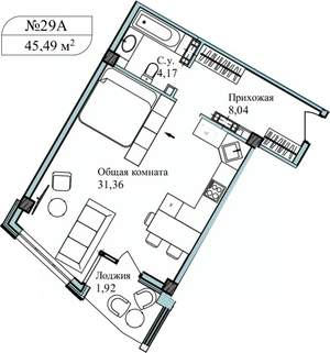 1-к квартира, сданный дом, 47м2, 4/5 этаж