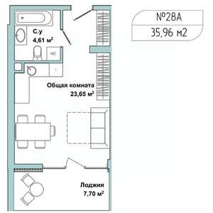 1-к квартира, вторичка, 35м2, 1/5 этаж