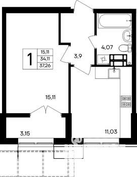 1-к квартира, строящийся дом, 38м2, 7/9 этаж