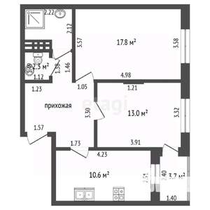 2-к квартира, вторичка, 58м2, 1/7 этаж