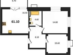 2-к квартира, вторичка, 61м2, 1/8 этаж