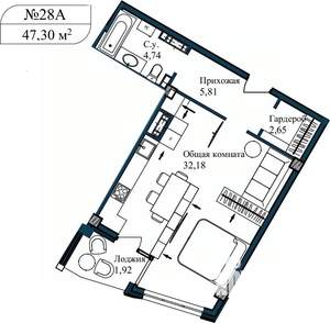 1-к квартира, сданный дом, 49м2, 3/5 этаж