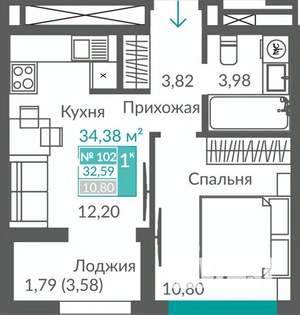 1-к квартира, строящийся дом, 33м2, 12/12 этаж