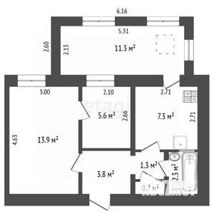 2-к квартира, вторичка, 46м2, 1/2 этаж