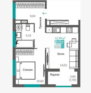 1-к квартира, вторичка, 40м2, 10/12 этаж