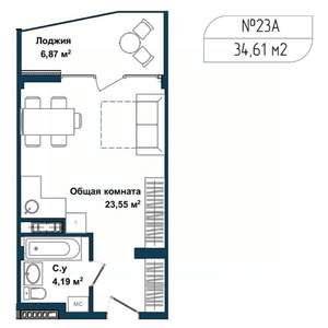 1-к квартира, вторичка, 34м2, 1/5 этаж