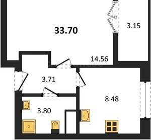 1-к квартира, вторичка, 34м2, 1/9 этаж