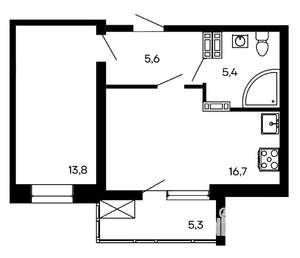 1-к квартира, строящийся дом, 47м2, 3/9 этаж