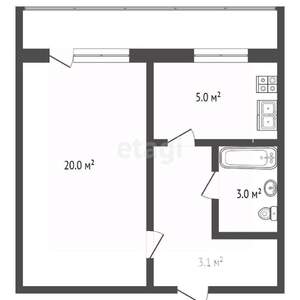 1-к квартира, вторичка, 31м2, 2/5 этаж