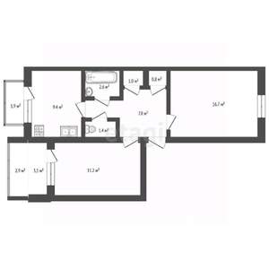 2-к квартира, вторичка, 54м2, 5/5 этаж