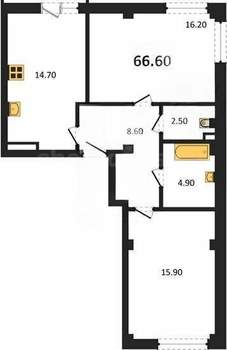 2-к квартира, вторичка, 67м2, 1/9 этаж