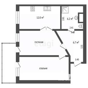 2-к квартира, вторичка, 58м2, 3/10 этаж