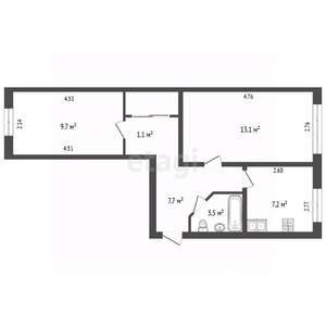 2-к квартира, вторичка, 43м2, 1/4 этаж