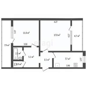 2-к квартира, вторичка, 62м2, 1/9 этаж